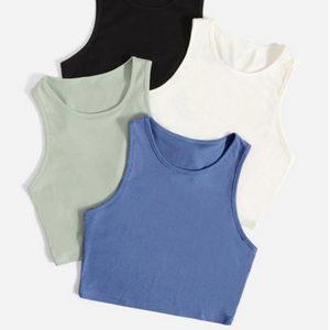 NEW 4 cropped rib-knit tank tops Size M